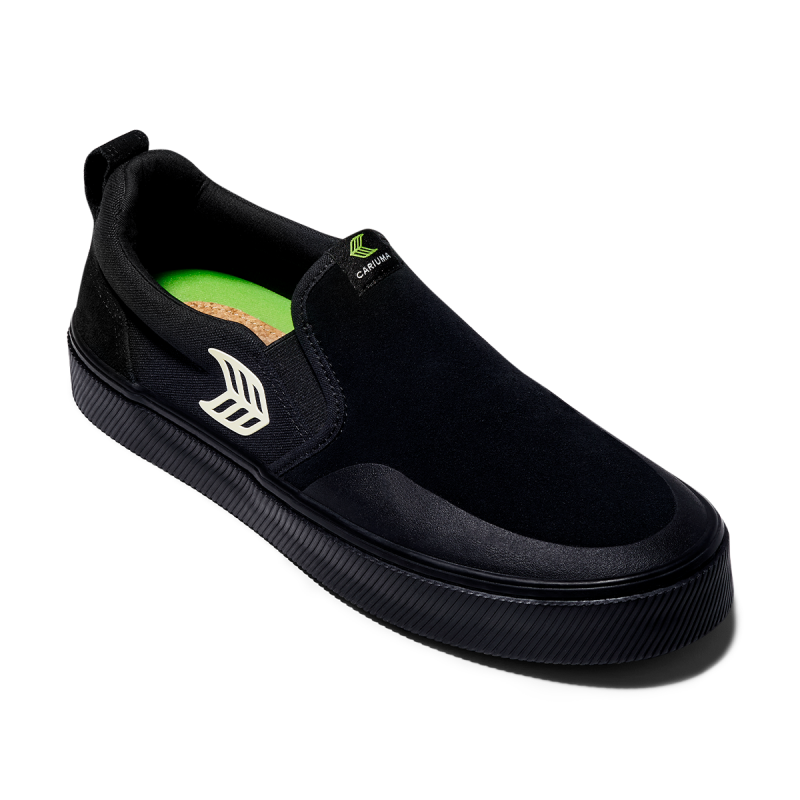 Cariuma-SLIP ON Skate PRO All Black Suede and Canvas Ivory Logo  - 9,5/42